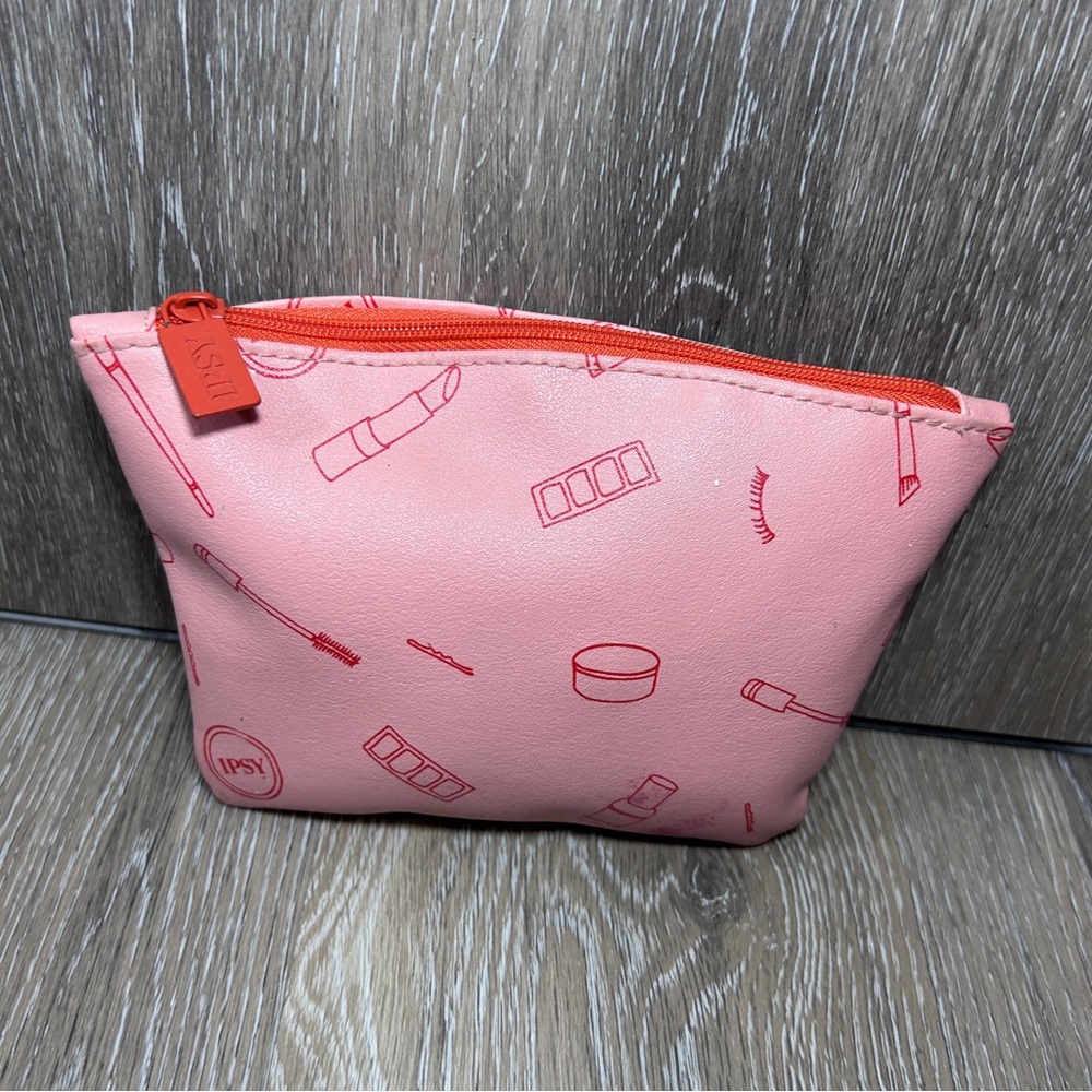 Ipsy Pink Cosmetic Bag with Red Accents
